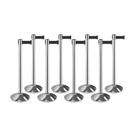 Bundle of 8 Polished Stainless Retractable Belt Barriers 11FT / 13FT