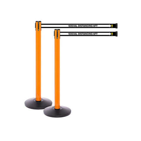 SafetyMaster 250 OR: Pack of (2) 13ft Social Distancing Retractable Belt Barrier - Orange