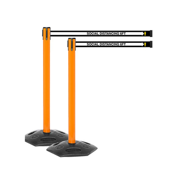 WeatherMaster 250 OR: Pack of (2) 13ft Outdoor Social Distancing Retractable Belt Barrier - Orange