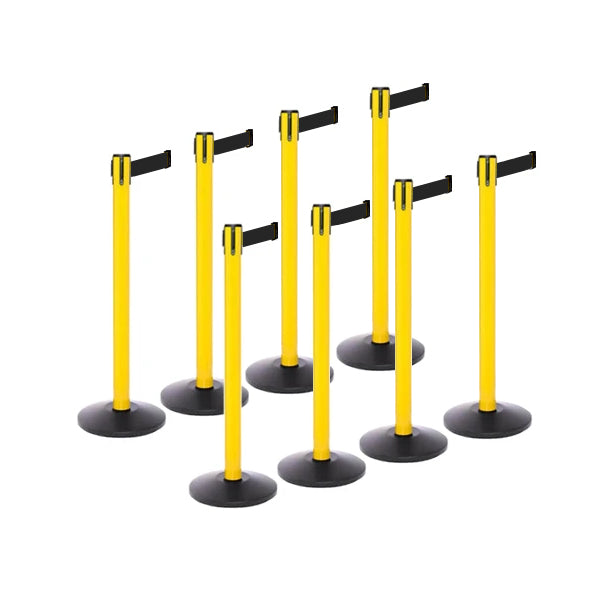 Safety Bundle: 8 Yellow Retractable Belt Barriers 11FT / 13FT