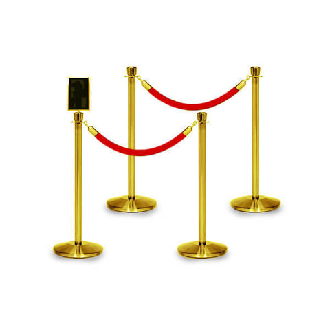 Bundle of 4 Classic Polished Brass Stanchions - 6FT Ropes