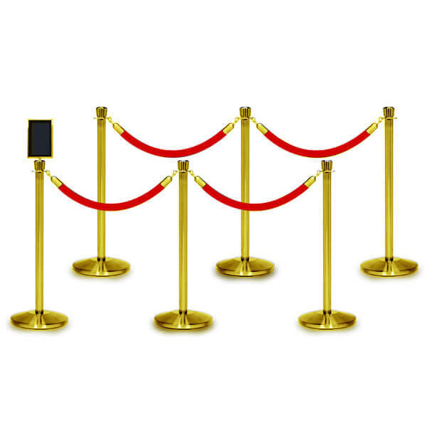 Bundle of 6 Classic Polished Brass Stanchions - 6FT Ropes