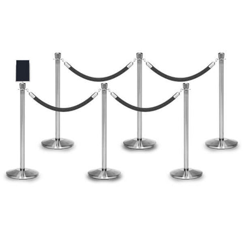 Bundle of 6 Classic Polished Stainless Stanchions - 6FT Ropes