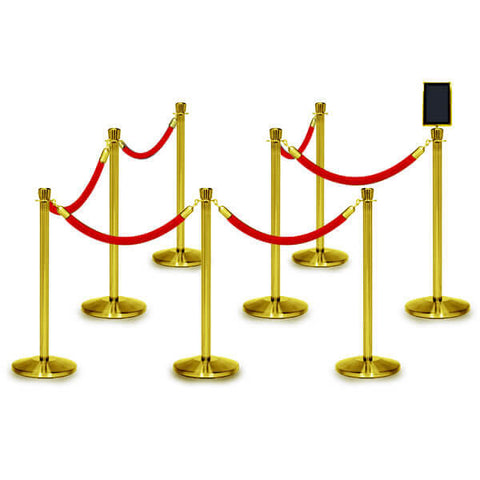 Bundle of 8 Classic Polished Brass Stanchions - 6FT Ropes