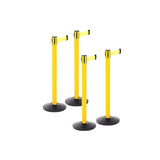 Safety Bundle: 4 Yellow Retractable Belt Barriers 11FT / 13FT