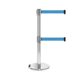 RollerPro 250 Twin: 11-13ft Rolling Retractable Belt Stanchion (Satin Stainless)
