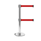 RollerPro 250 Twin: 11-13ft Rolling Retractable Belt Stanchion (Polished Stainless)