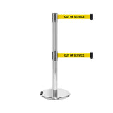 RollerPro 250 Twin: 11-13ft Rolling Retractable Belt Stanchion (Satin Stainless)